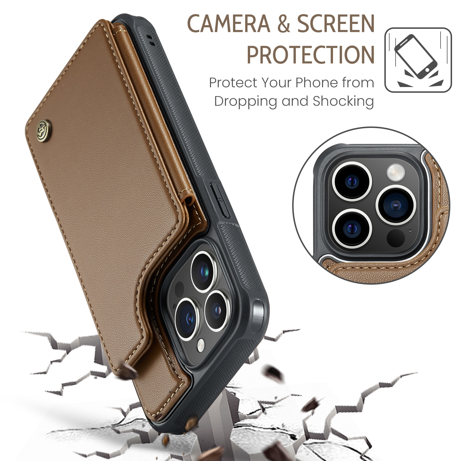 RFID-geschützte Portemonnaie-Hülle iPhone 15 Pro braun
