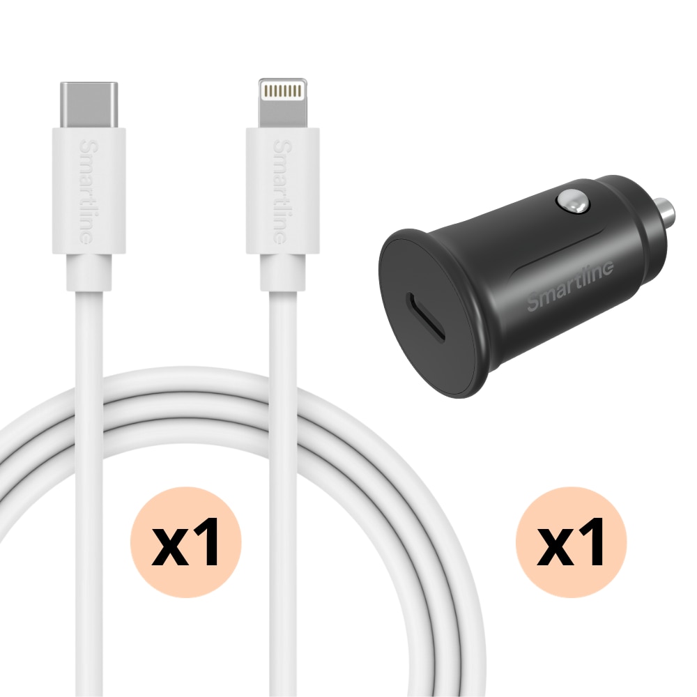 Zwei-in-eins Auto-Ladegerät für iPhone 13 Pro Max - 1m-Kabel und Ladegerät Lightning - Smartline