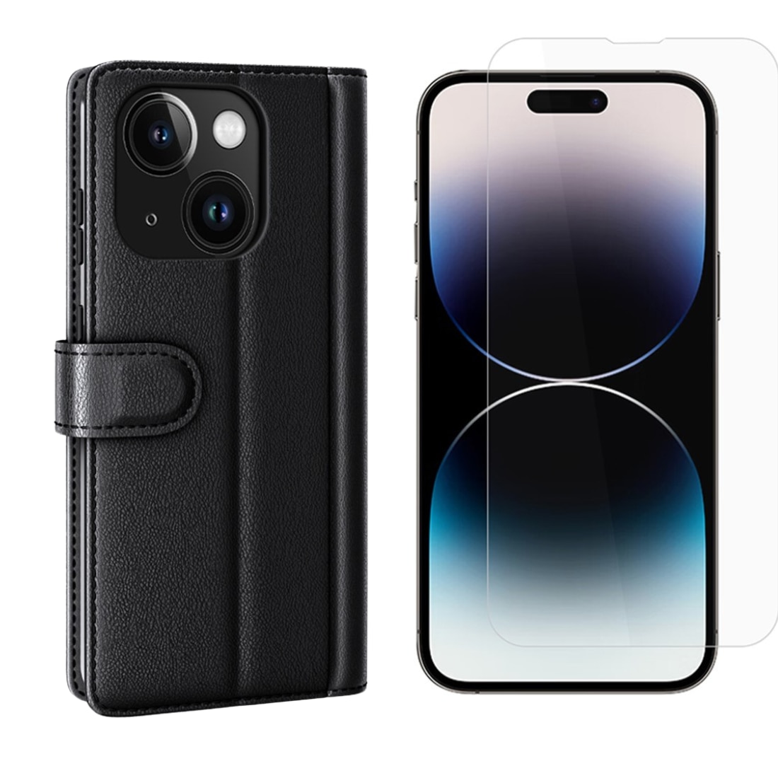 iPhone 15 Kit mit Handytasche und Displayschutz-Panzerglas