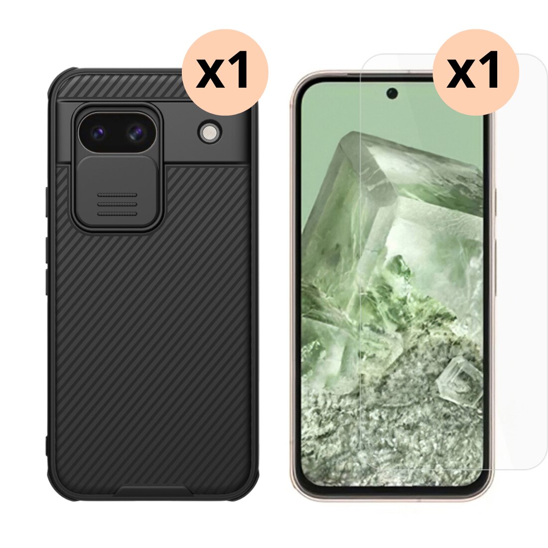 Google Pixel 8a Kit mit CamShield Hülle und Displayschutz