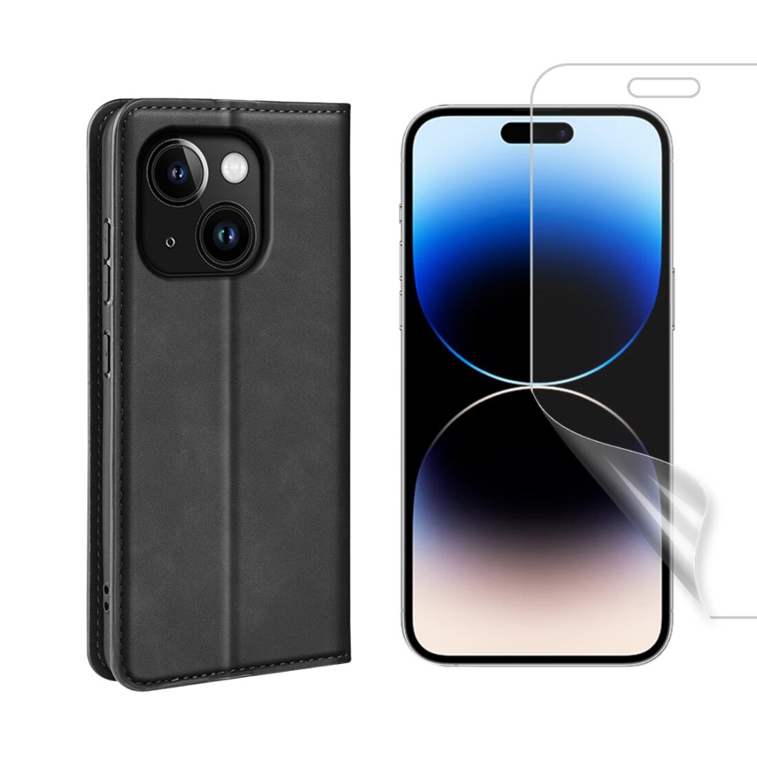 iPhone 15 Kit mit Dünnes Handytasche und Displayschutz