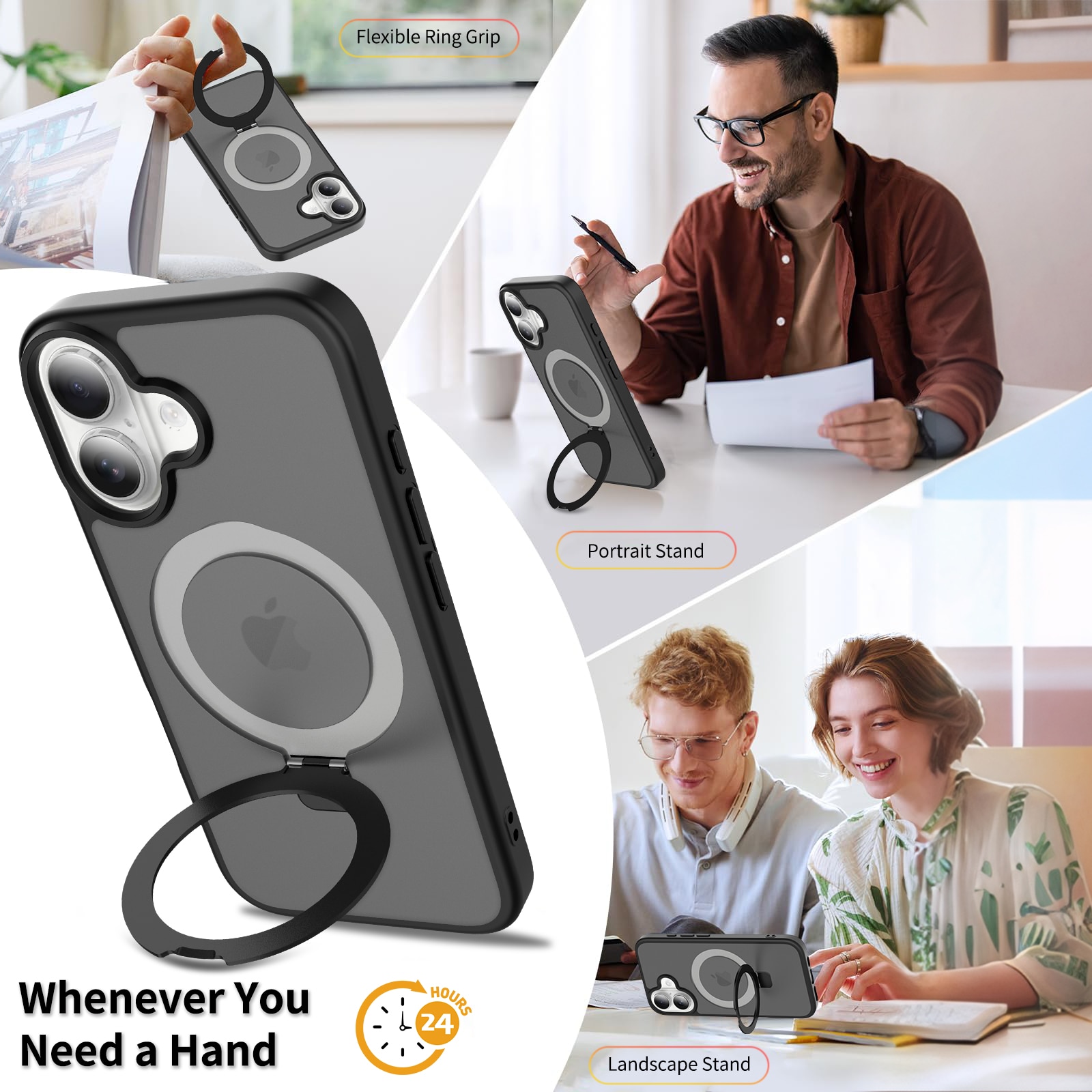 iPhone 16 Hybrid-Hülle Magnetic Ring Schwarz