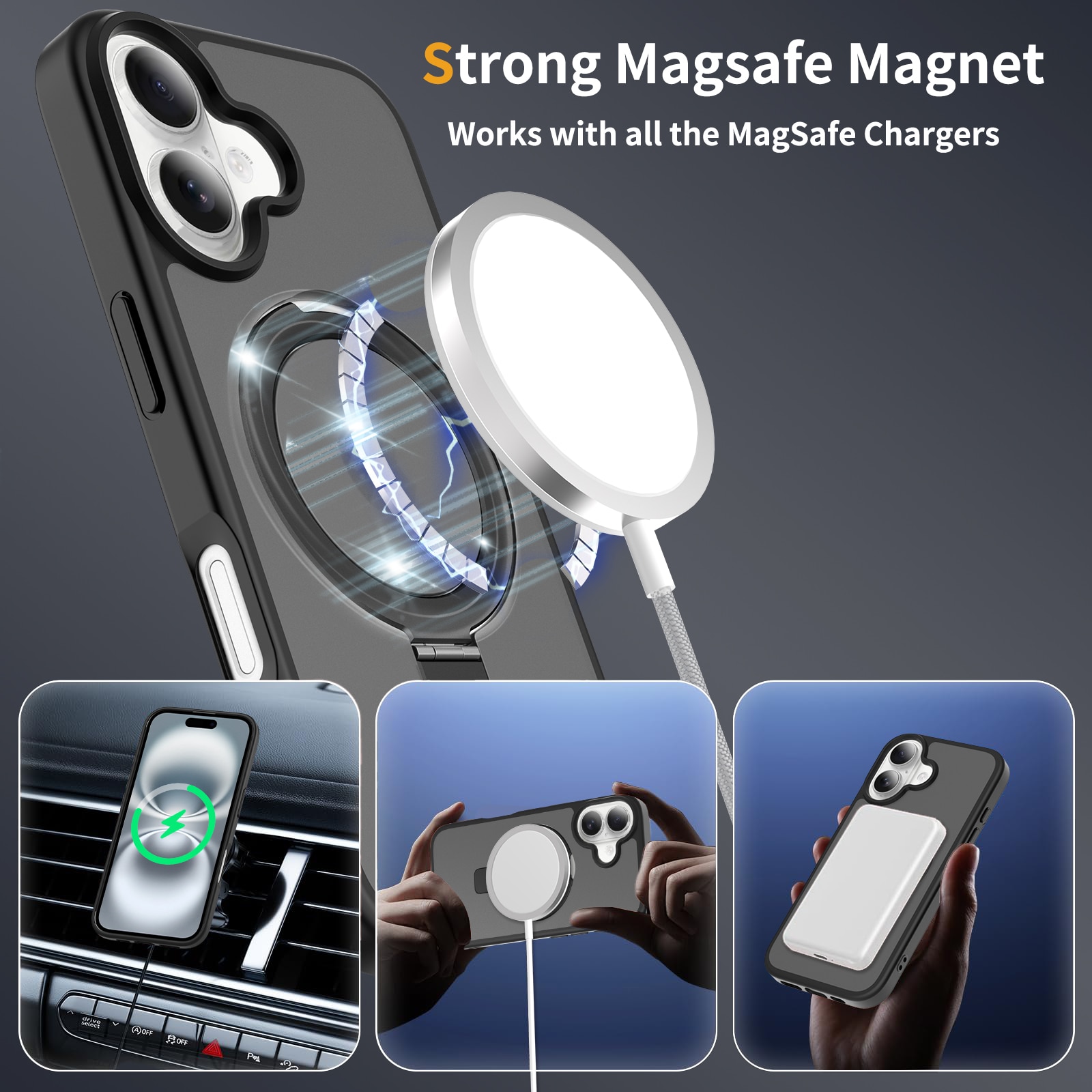 iPhone 16 Hybrid-Hülle Magnetic Ring Schwarz