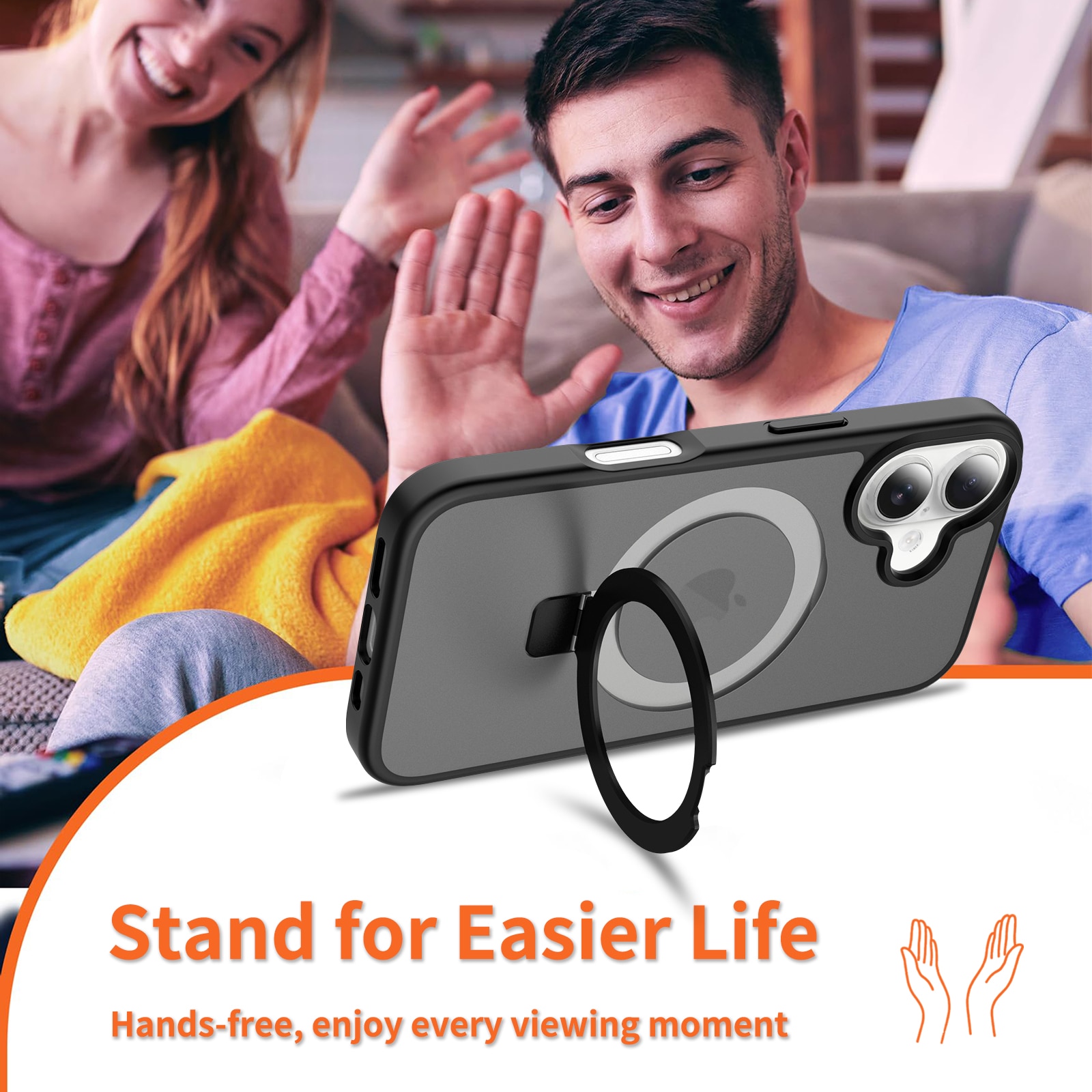 iPhone 16 Hybrid-Hülle Magnetic Ring Schwarz