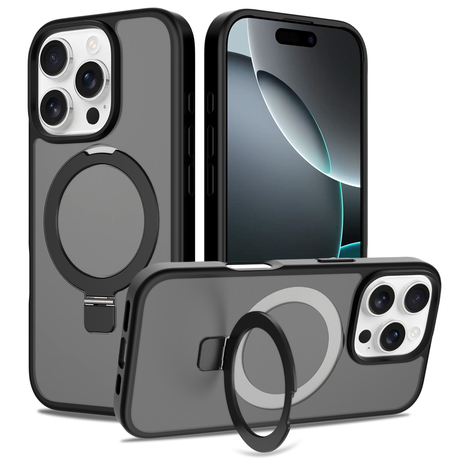iPhone 16 Pro Hybrid-Hülle Magnetic Ring Schwarz