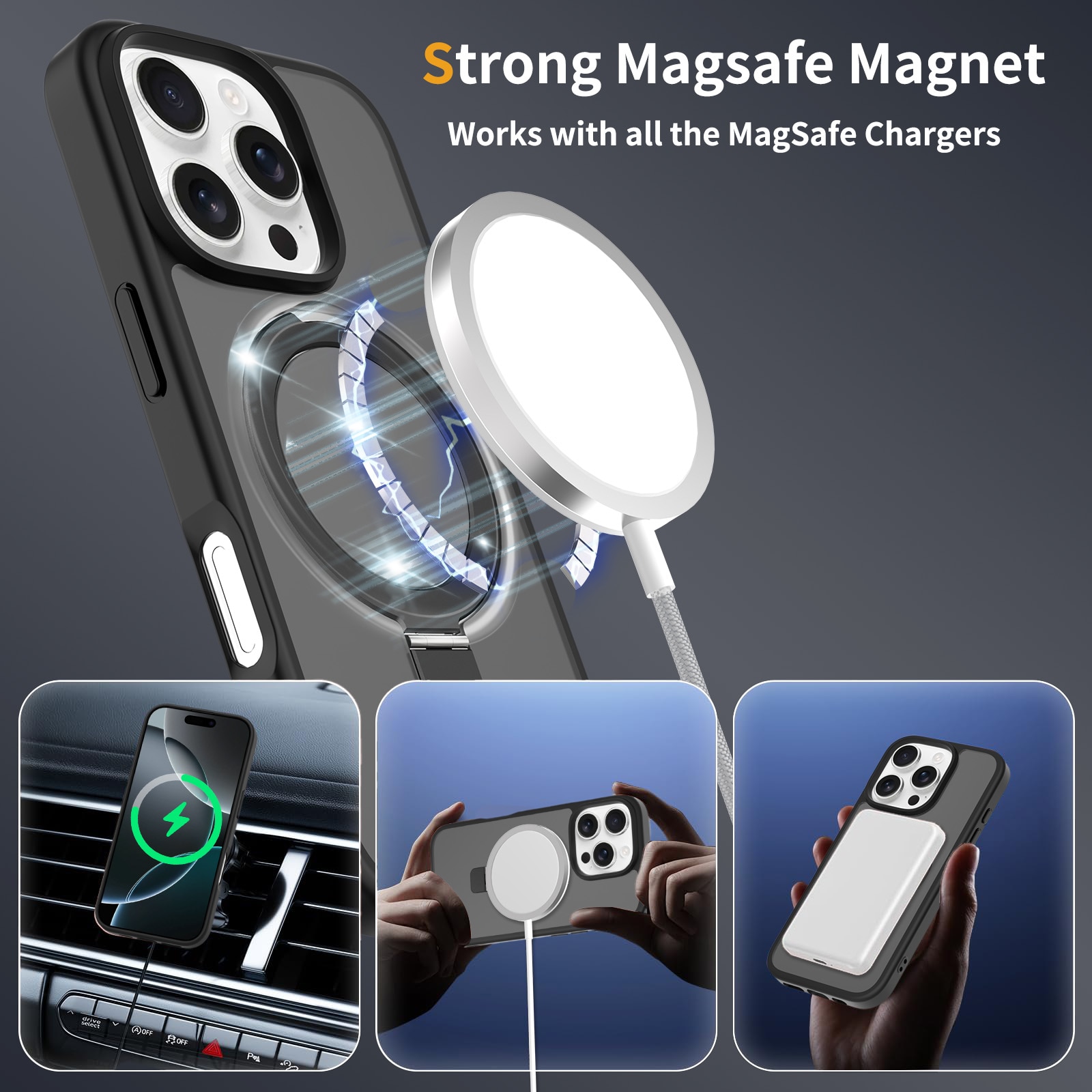 iPhone 16 Pro Hybrid-Hülle Magnetic Ring Schwarz