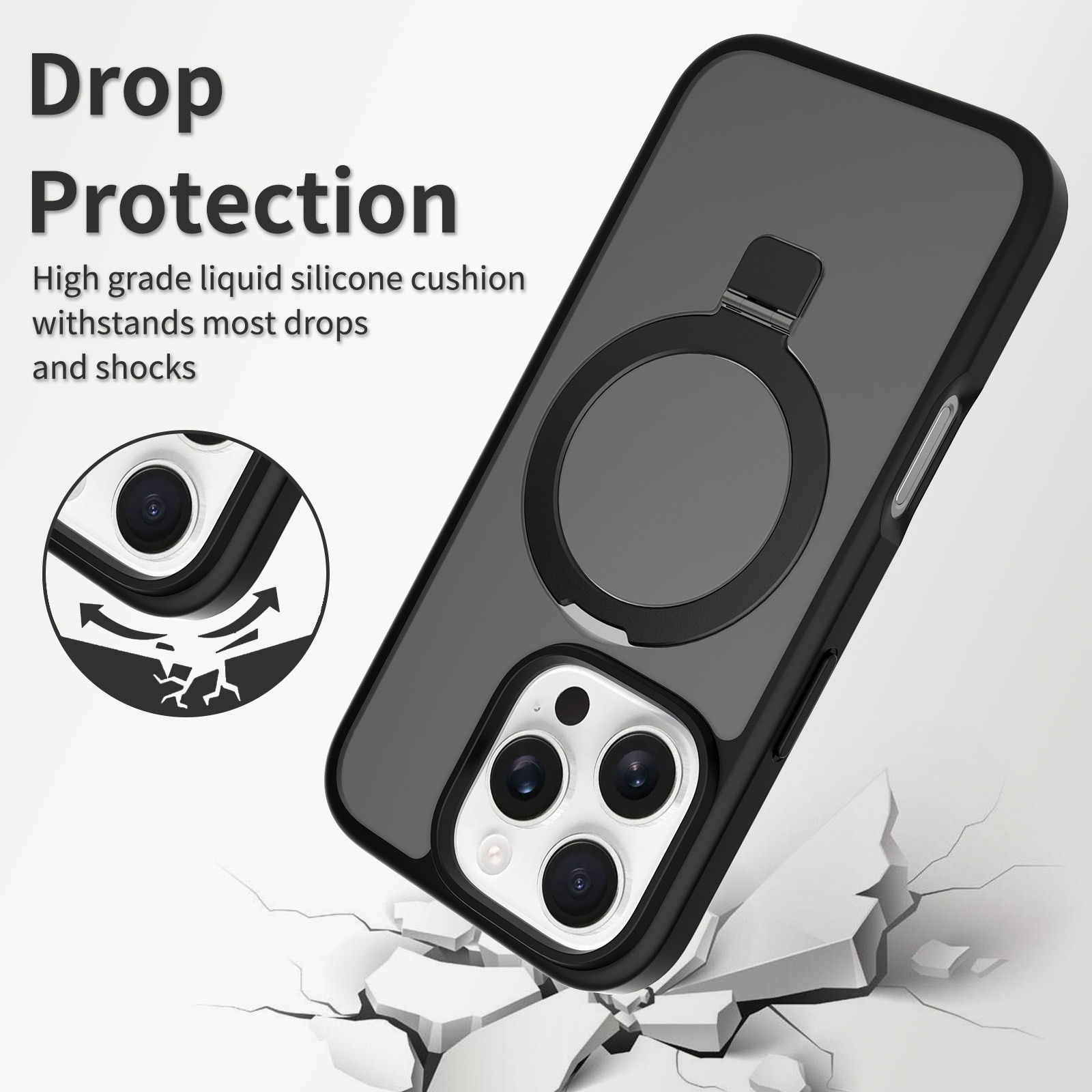 iPhone 16 Pro Hybrid-Hülle Magnetic Ring Schwarz
