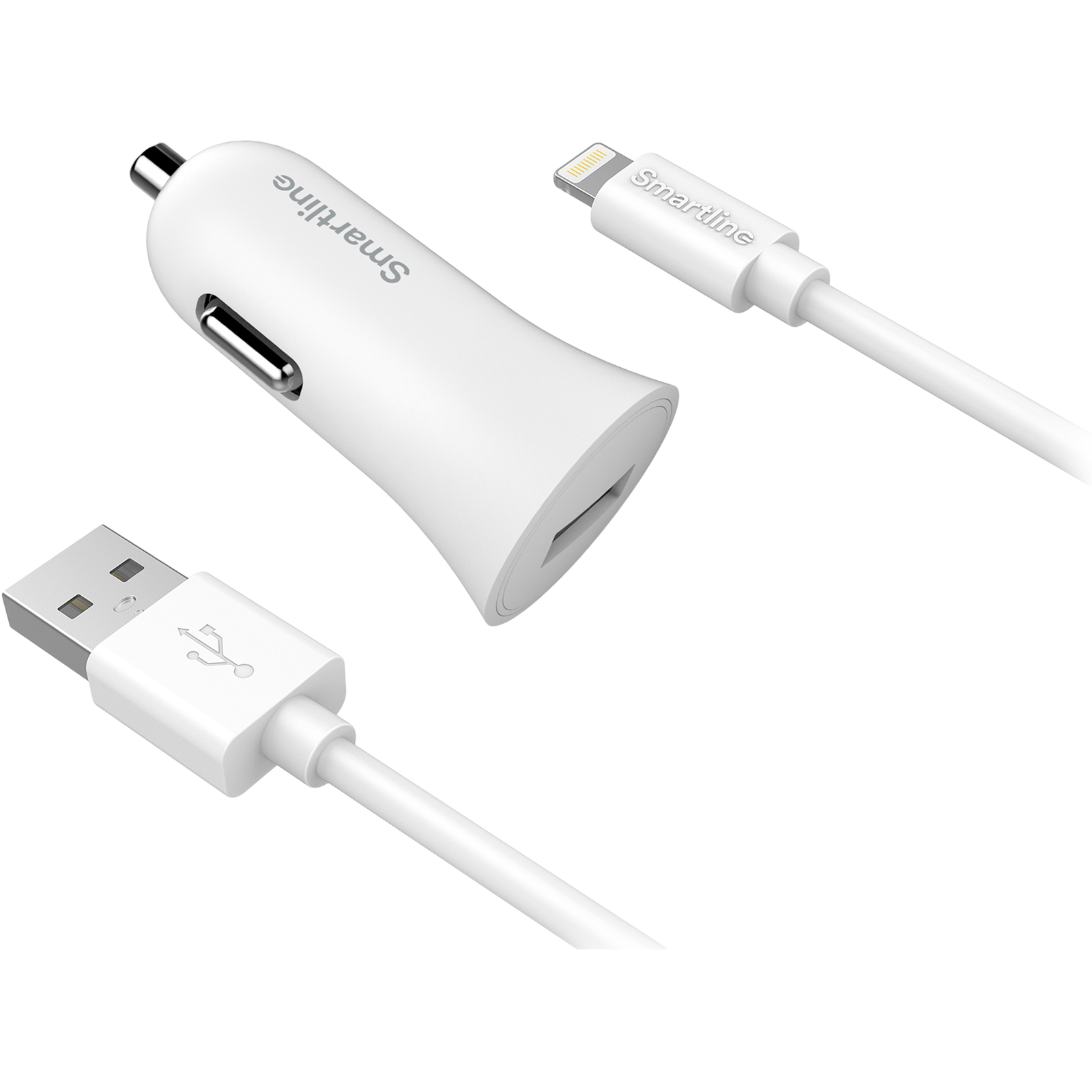 Auto-Ladegerät USB+1M Lightning Kabel Weiß