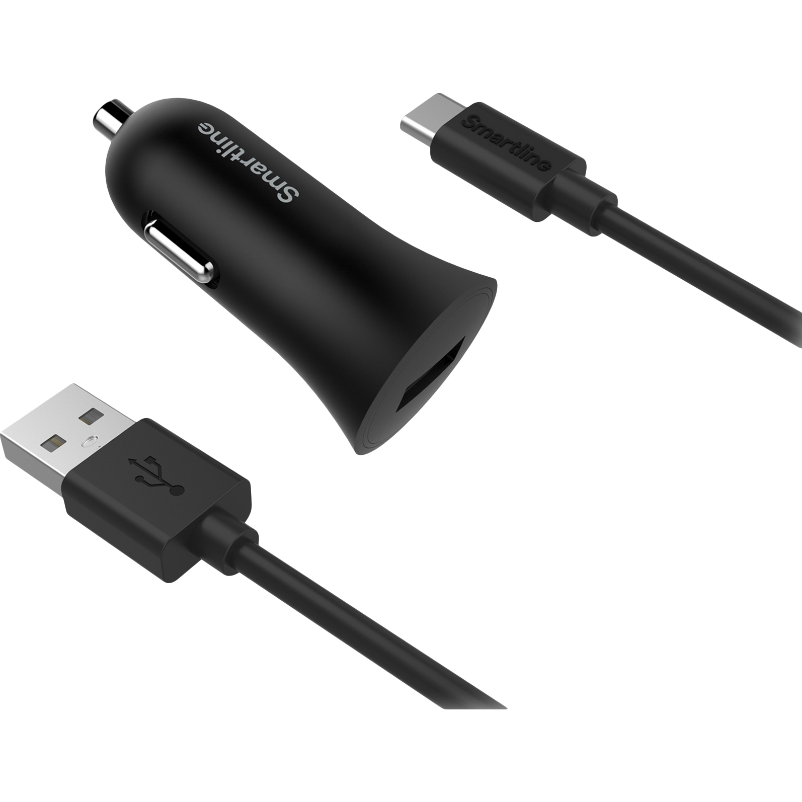 Auto-Ladegerät USB+1M USB-C Kabel Schwarz