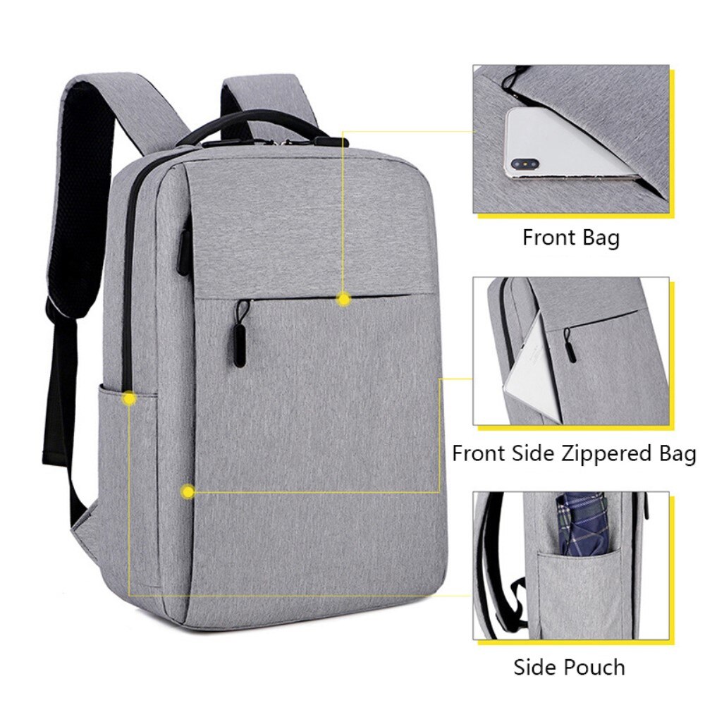 Wasserabweisender Nylonrucksack für Laptop bis zu 16 Zoll, grau