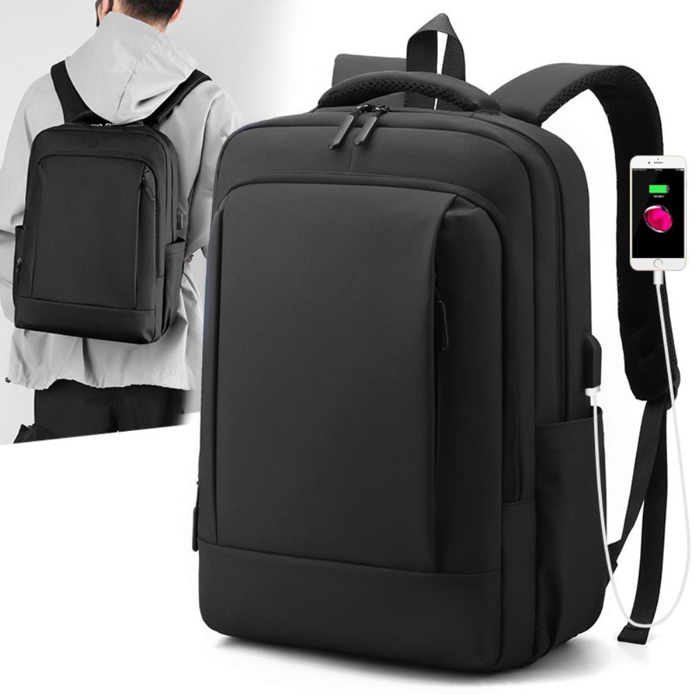 Nylon-Rucksack für Laptop bis zu 14 Zoll, schwarz