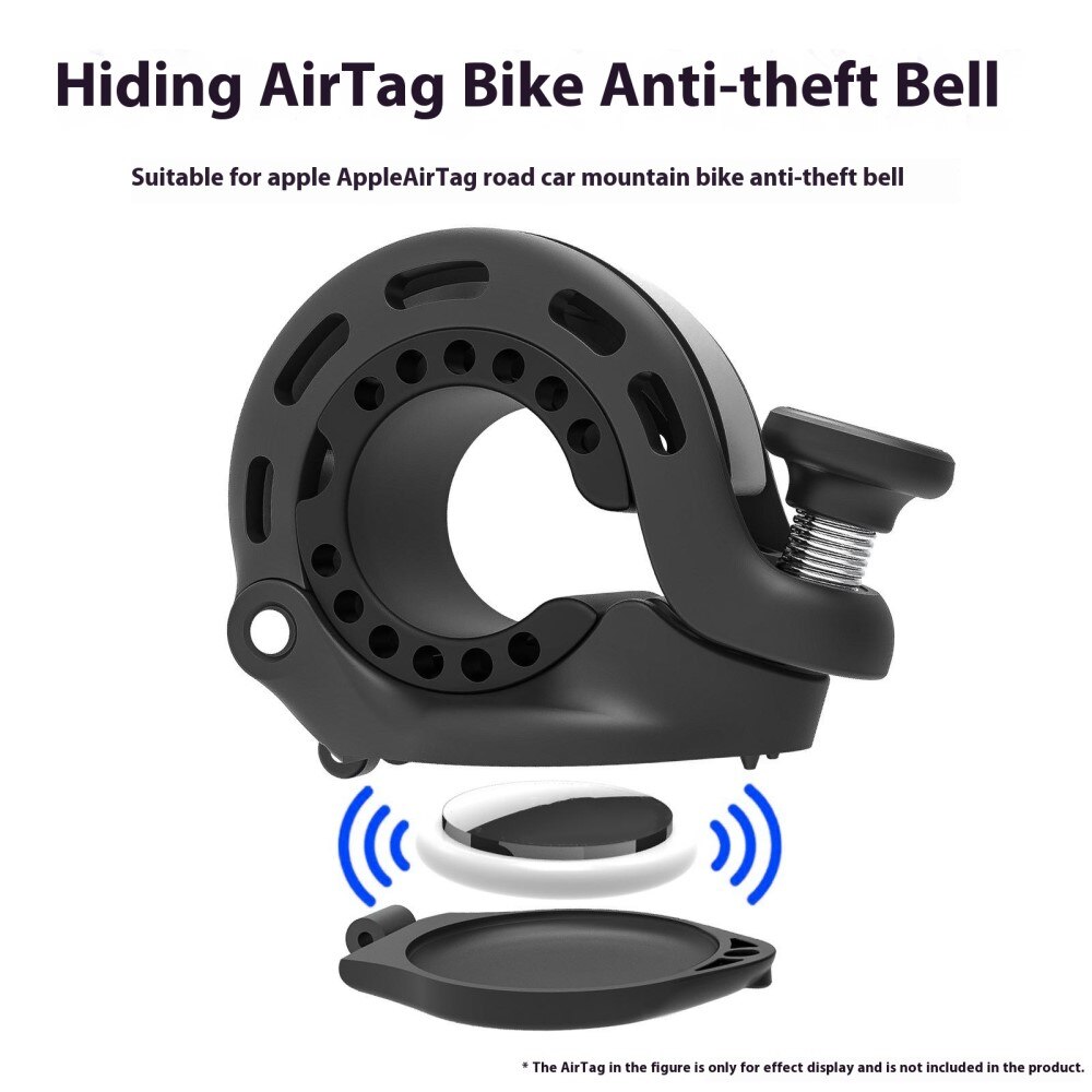 Fahrradklingel mit versteckter Apple AirTag-Halterung, schwarz