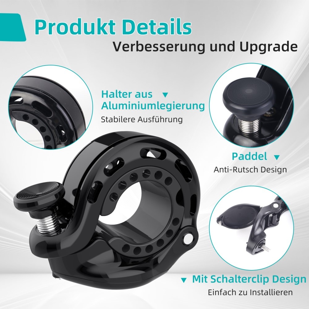 Fahrradklingel mit versteckter Apple AirTag-Halterung, schwarz