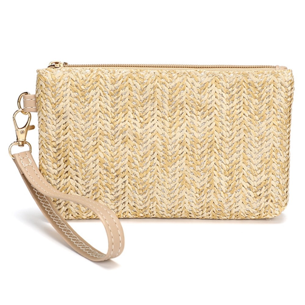 Geflochtene Clutch-Armband Tasche beige