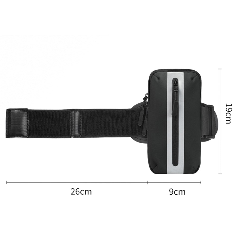 Wasserresistentes Universal-Sportarmband mit reflektierendem Streifen, schwarz