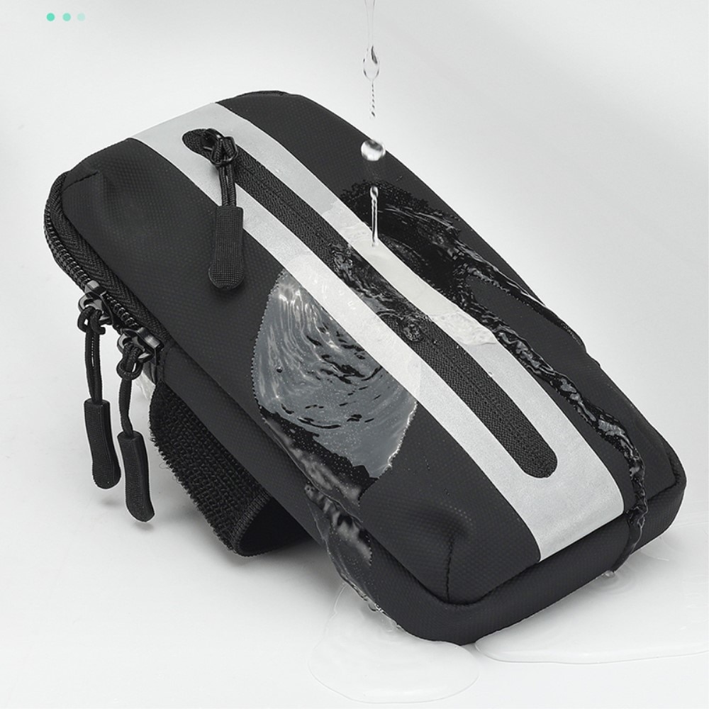Wasserresistentes Universal-Sportarmband mit reflektierendem Streifen, schwarz