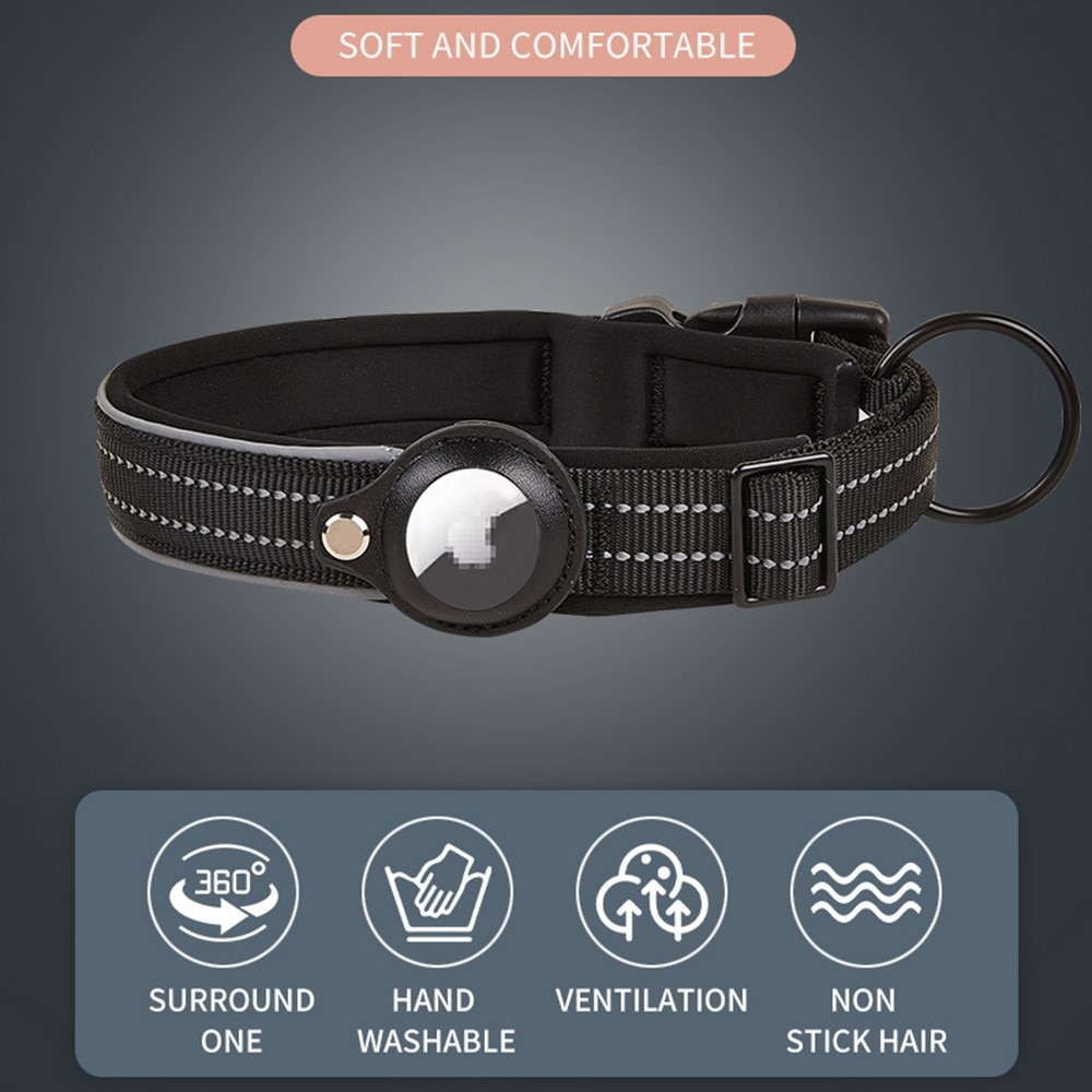 Apple AirTag Hundehalsband mit Reflektor S, schwarz