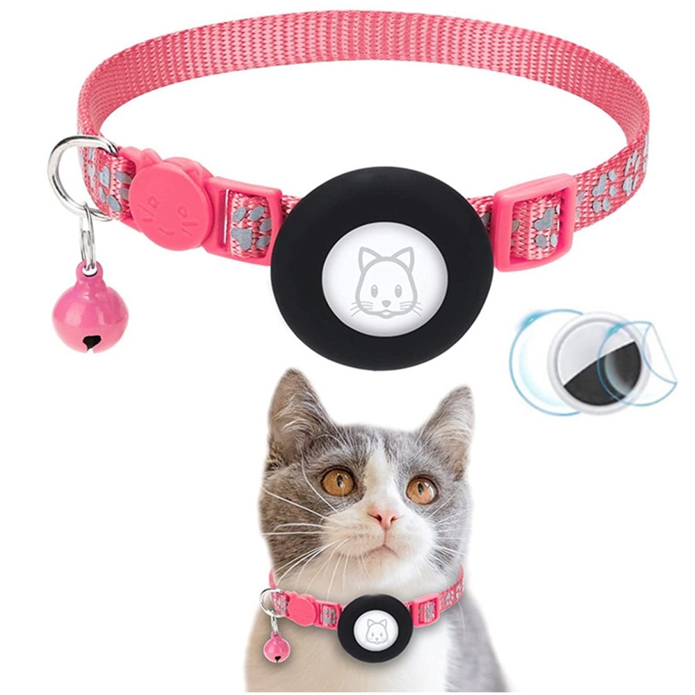 Apple AirTag Katzenhalsband mit reflektierendem Pfotenabdruck,  Rosa