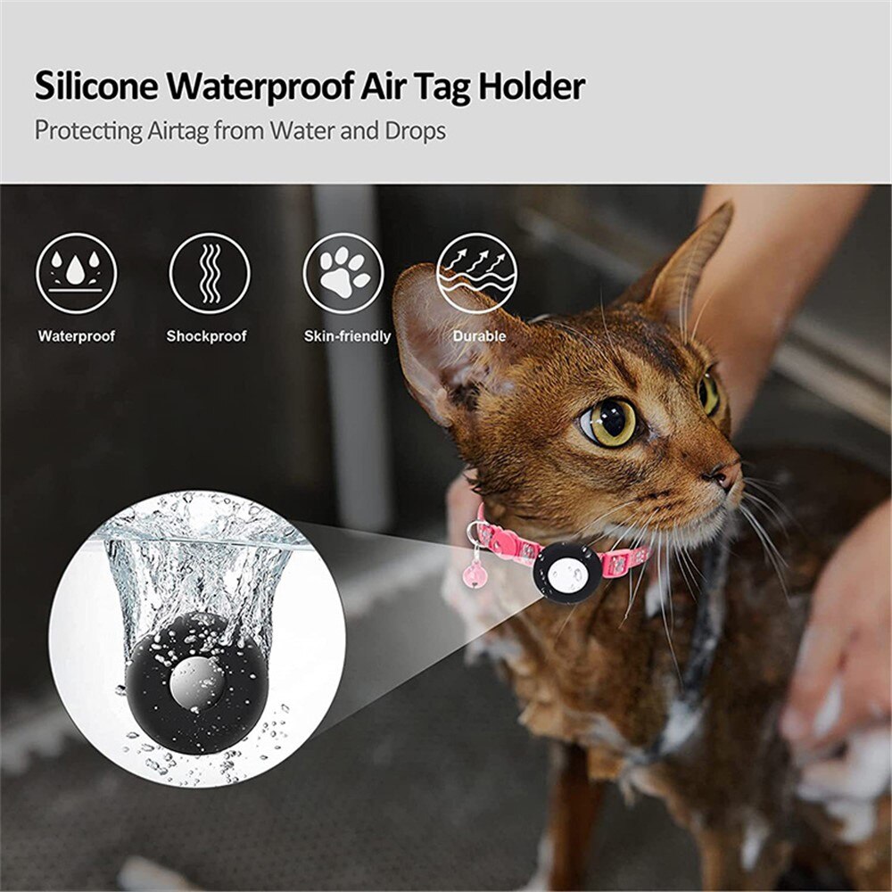 Apple AirTag Katzenhalsband mit reflektierendem Pfotenabdruck,  Rosa