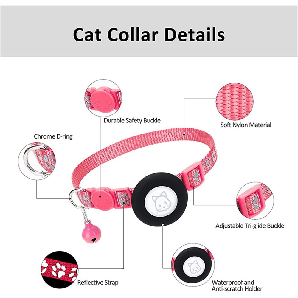 Apple AirTag Katzenhalsband mit reflektierendem Pfotenabdruck,  Rosa