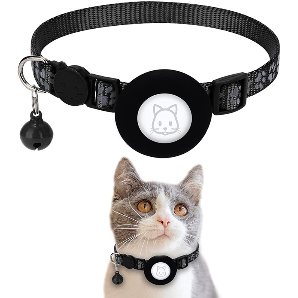 Apple AirTag Katzenhalsband mit reflektierendem Pfotenabdruck, schwarz