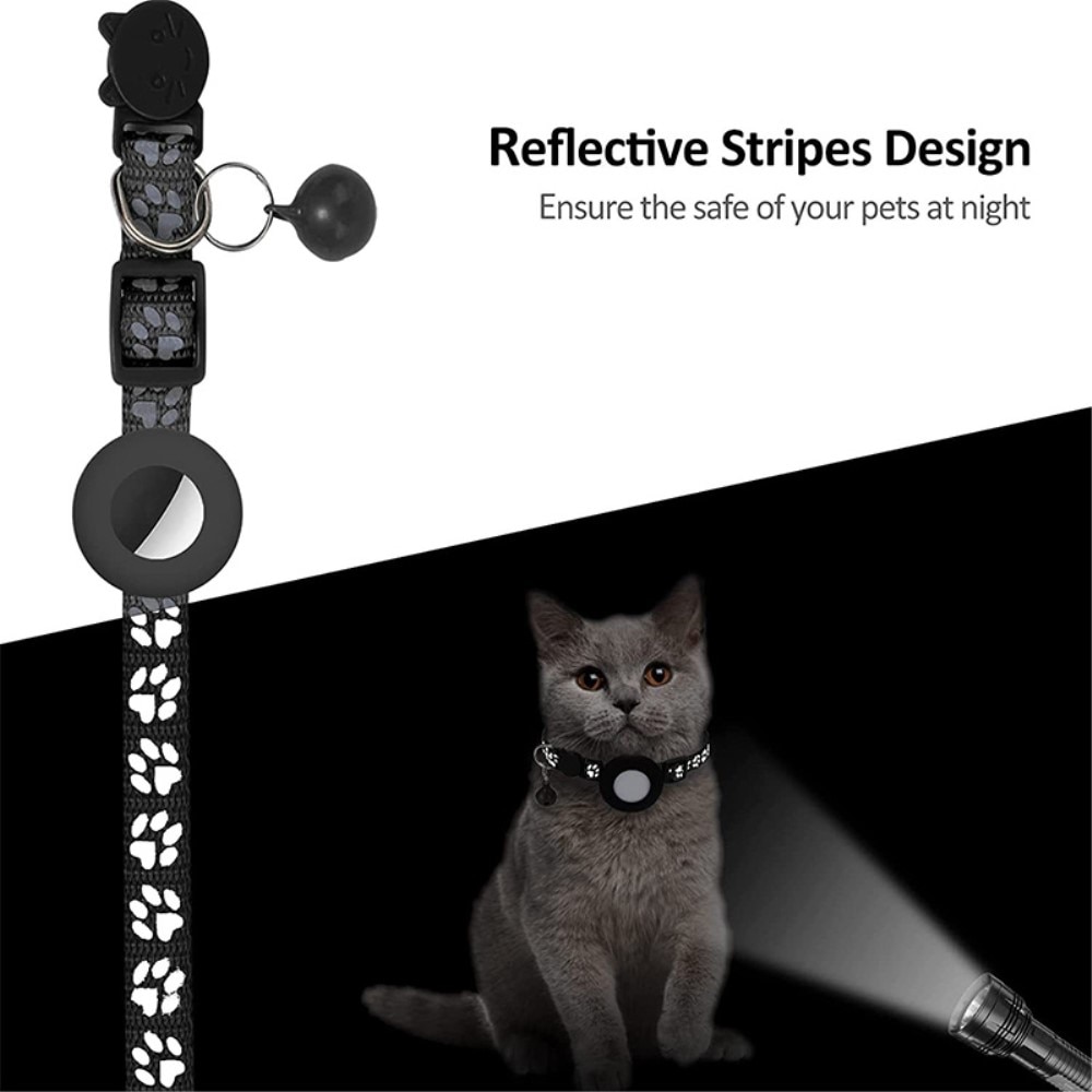 Apple AirTag Katzenhalsband mit reflektierendem Pfotenabdruck, schwarz
