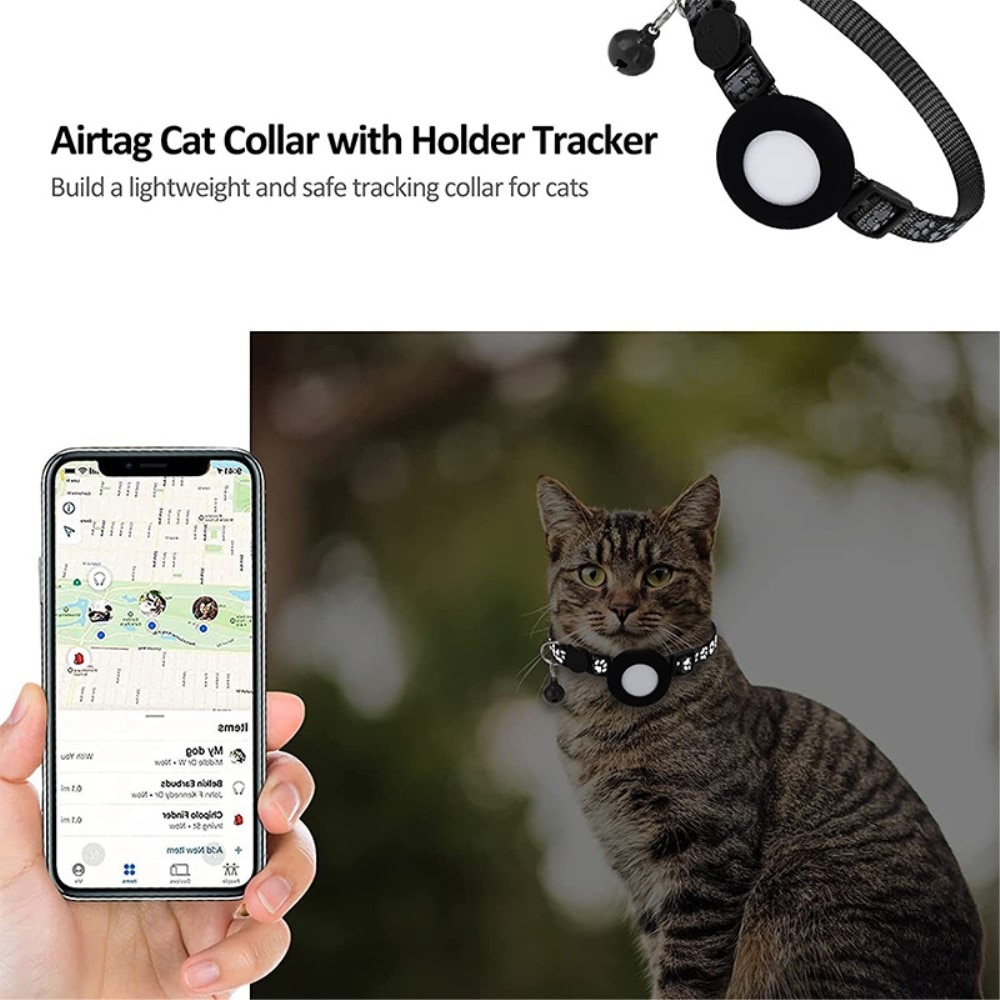 Apple AirTag Katzenhalsband mit reflektierendem Pfotenabdruck, schwarz