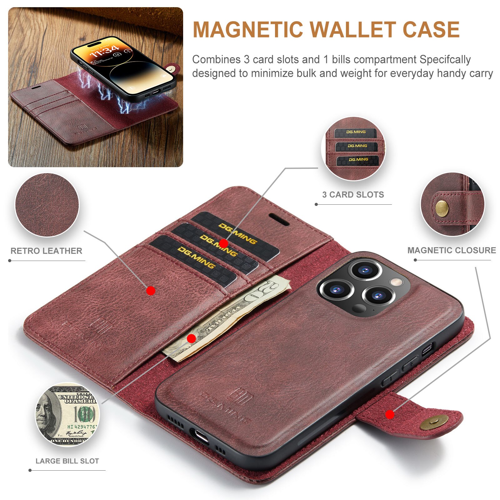 Handytasche Magnetische iPhone 15 Pro Red