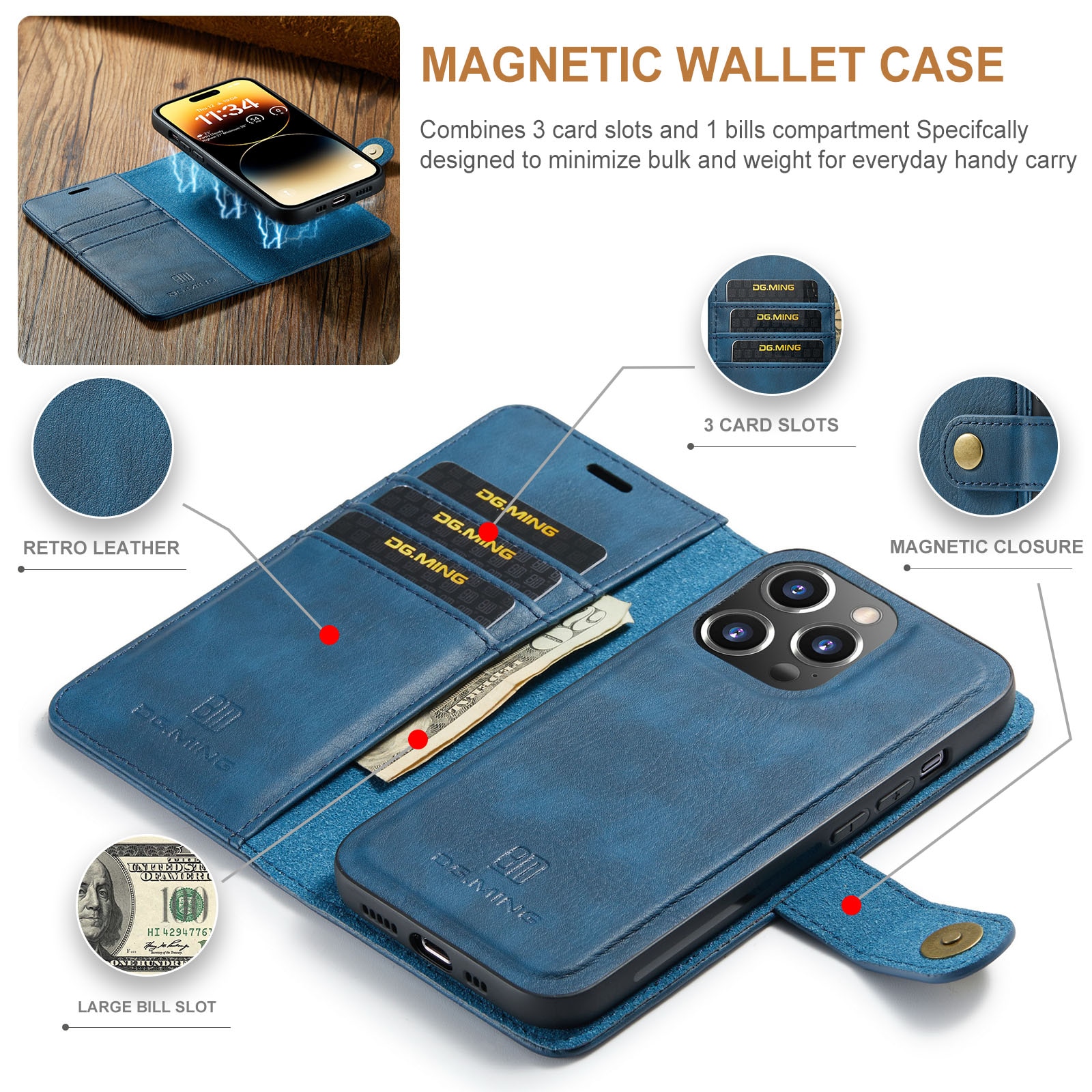 Handytasche Magnetische iPhone 14 Pro Blue