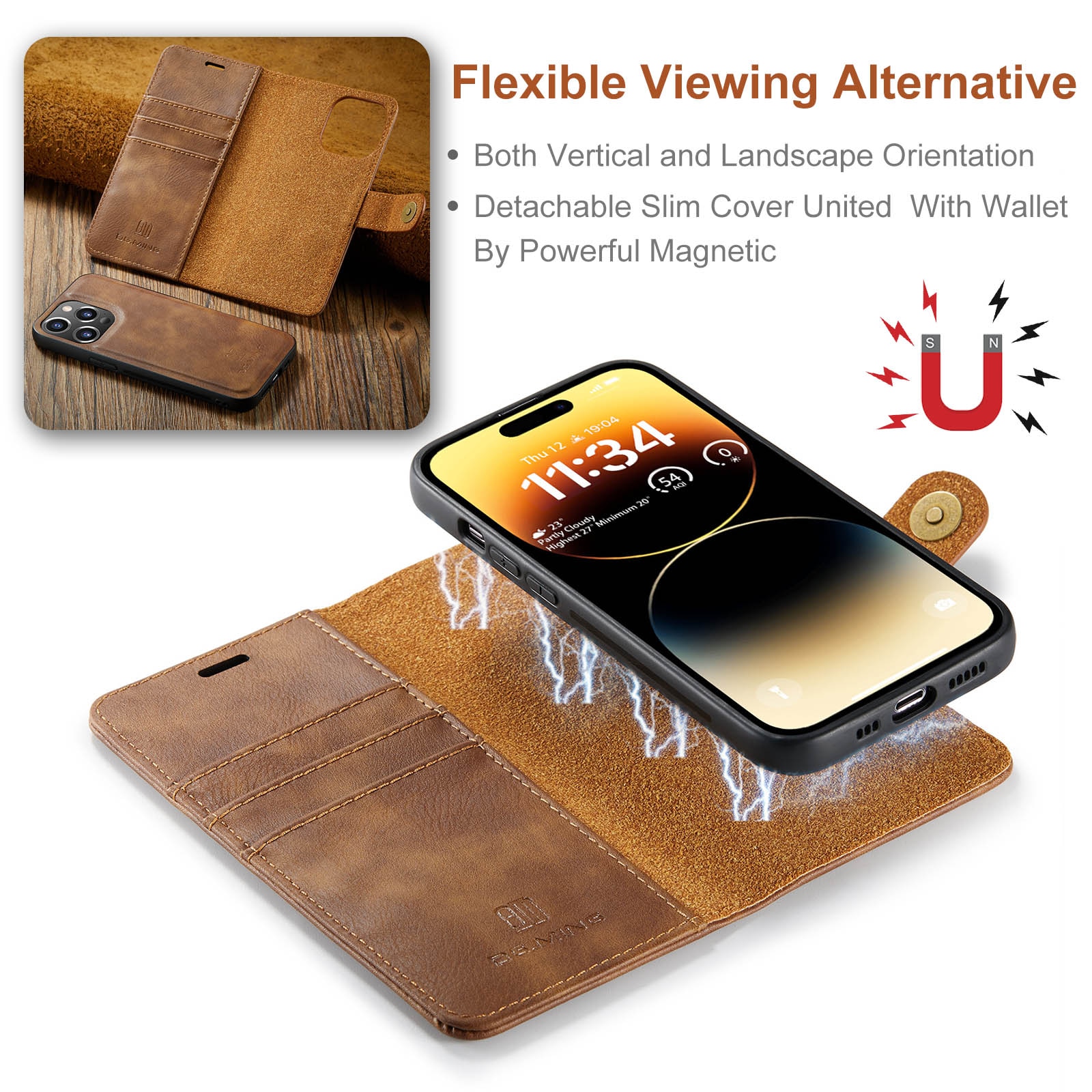 Handytasche Magnetische iPhone 15 Pro Cognac