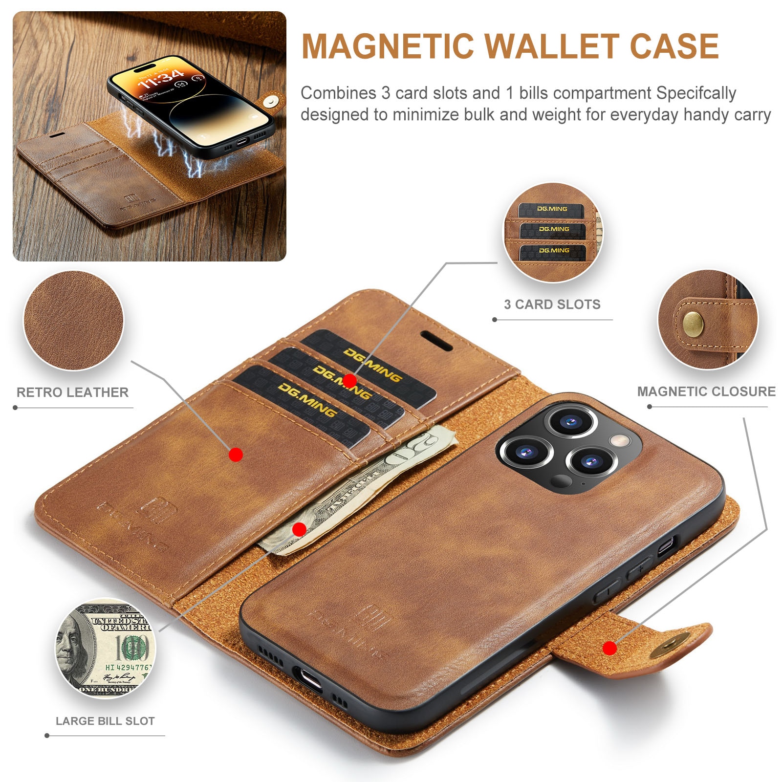 Handytasche Magnetische iPhone 14 Pro Cognac