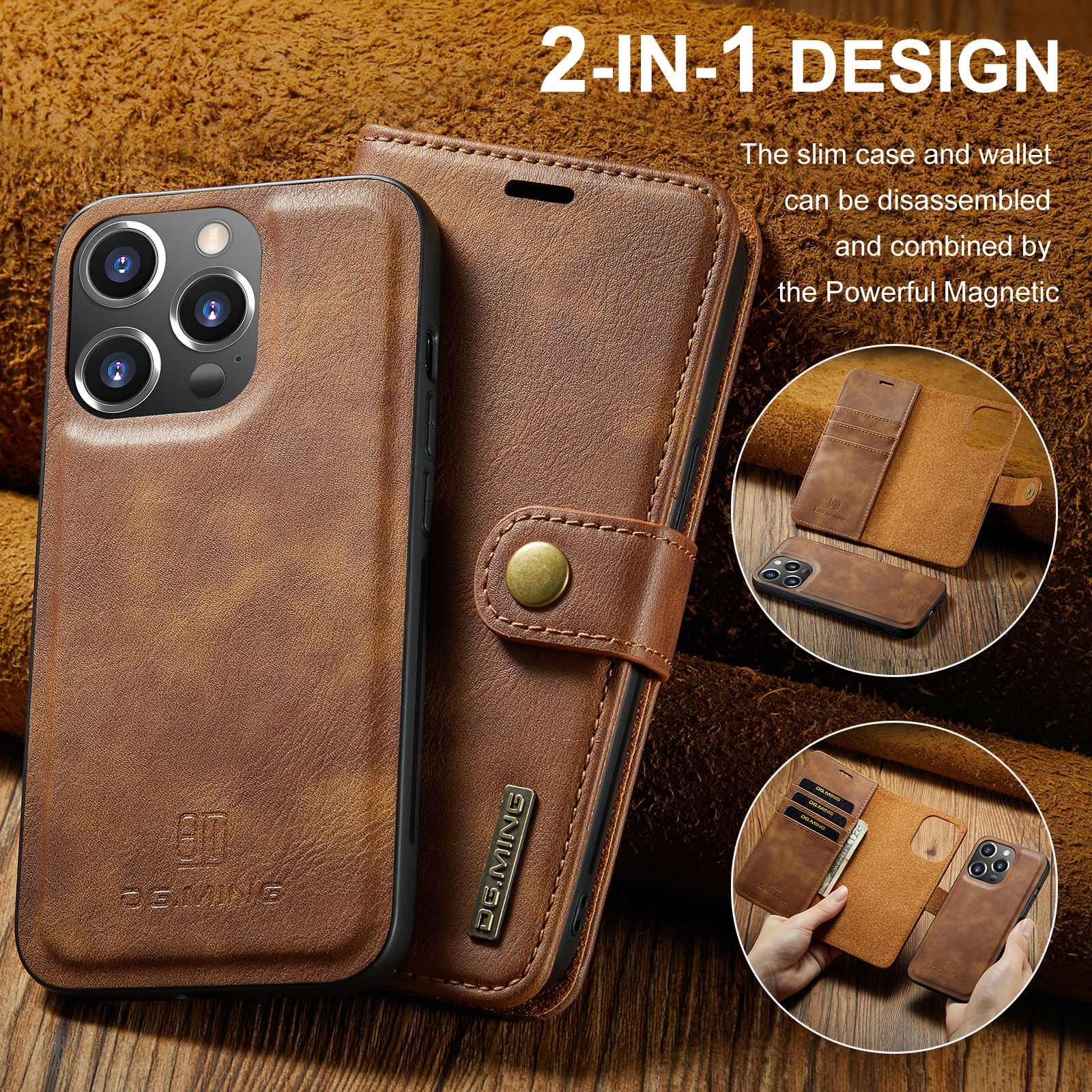 Handytasche Magnetische iPhone 14 Pro Max Cognac