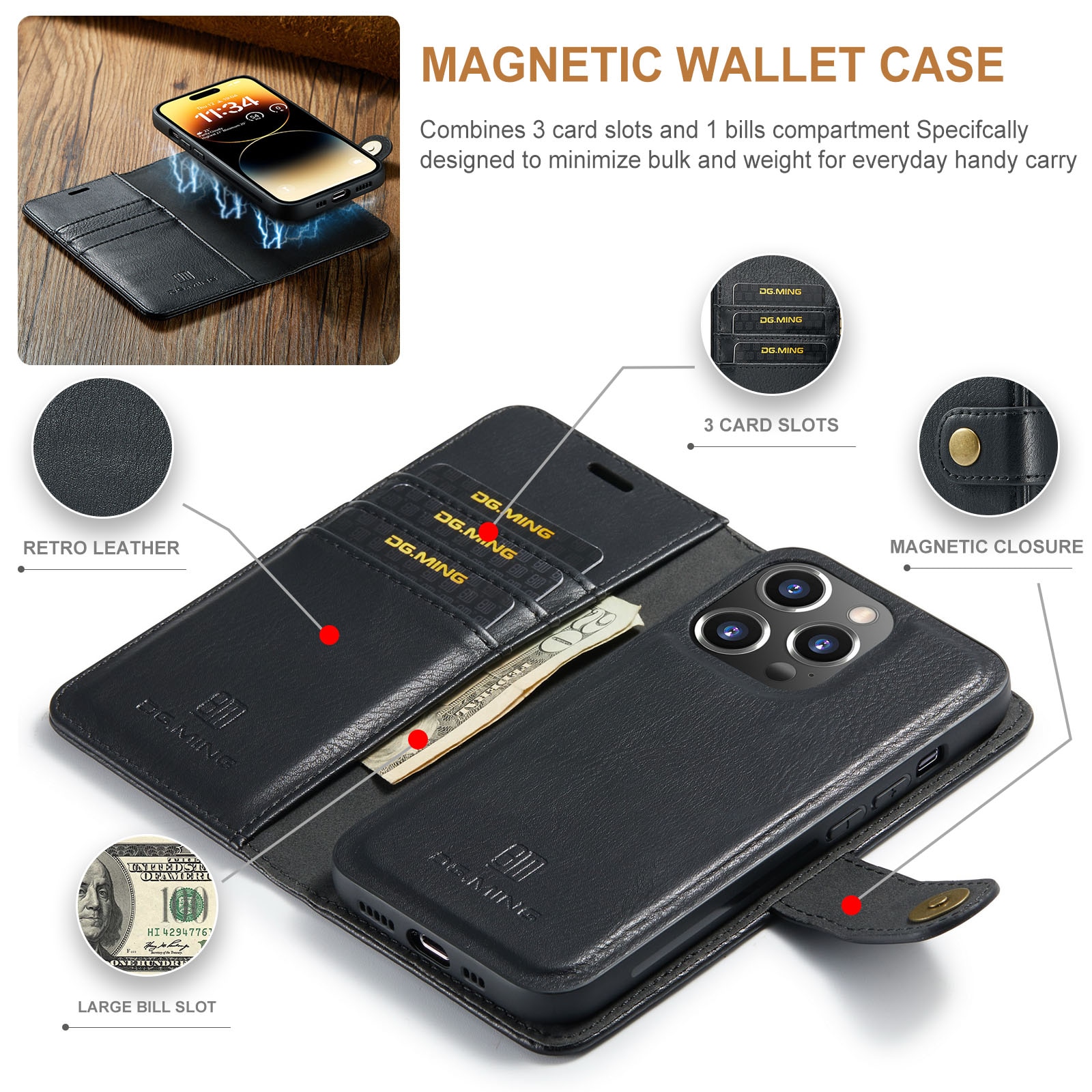 Handytasche Magnetische iPhone 15 Pro Black