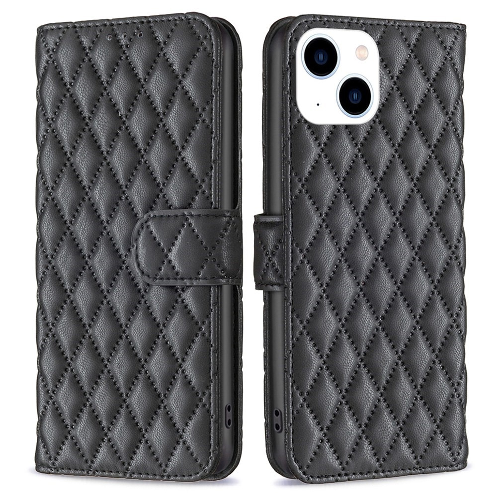 iPhone 14 Portemonnaie-Hülle Quilted Schwarz