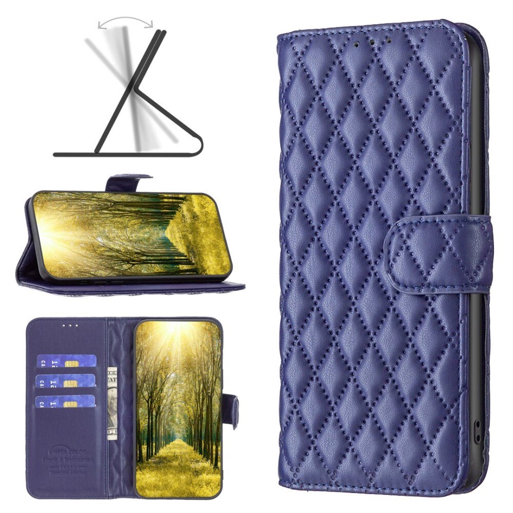 iPhone 14 Portemonnaie-Hülle Quilted Blau