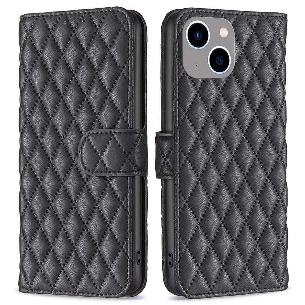 iPhone 14 Plus Portemonnaie-Hülle Quilted Schwarz