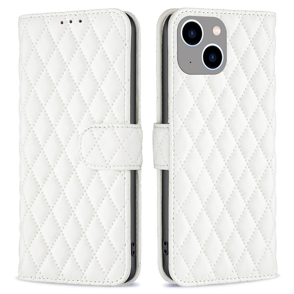 iPhone 14 Plus Portemonnaie-Hülle Quilted Weiß