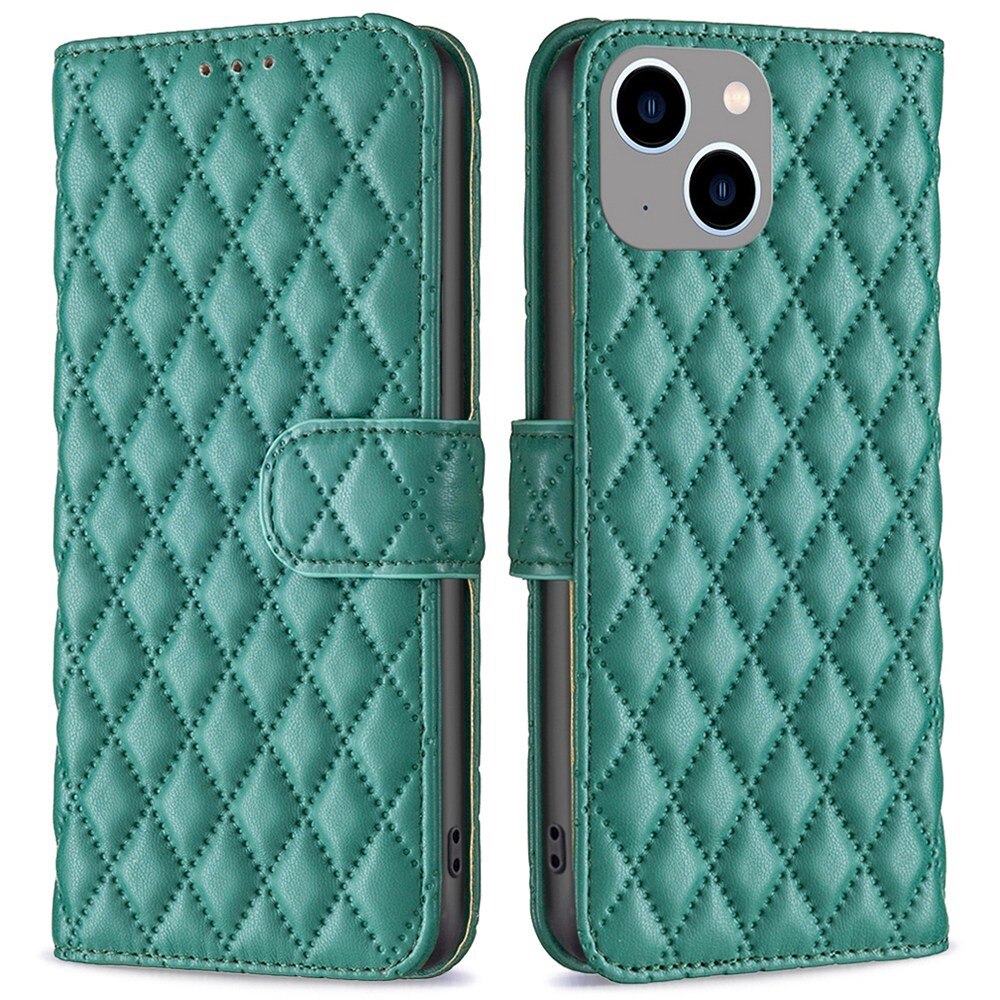 iPhone 14 Plus Portemonnaie-Hülle Quilted Grün