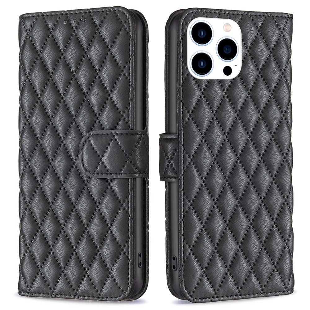 iPhone 14 Pro Portemonnaie-Hülle Quilted Schwarz