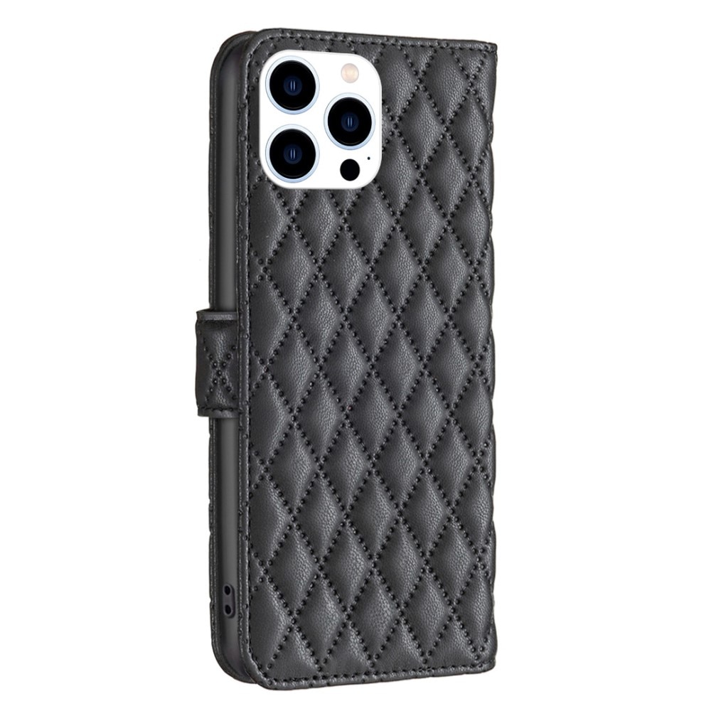 iPhone 14 Pro Portemonnaie-Hülle Quilted Schwarz