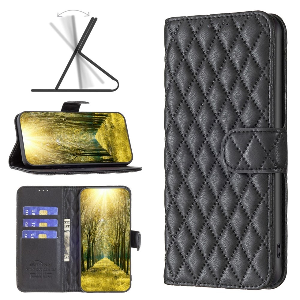 iPhone 14 Pro Portemonnaie-Hülle Quilted Schwarz