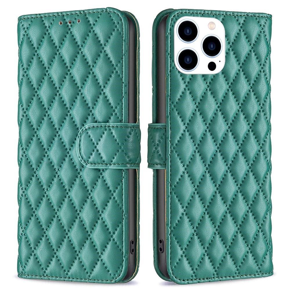 iPhone 14 Pro Portemonnaie-Hülle Quilted Grün