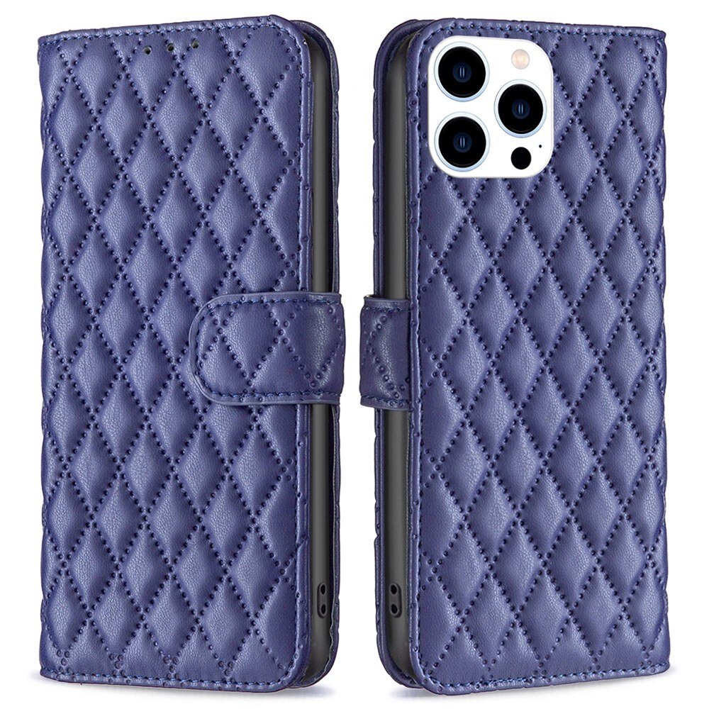 iPhone 14 Pro Portemonnaie-Hülle Quilted Blau