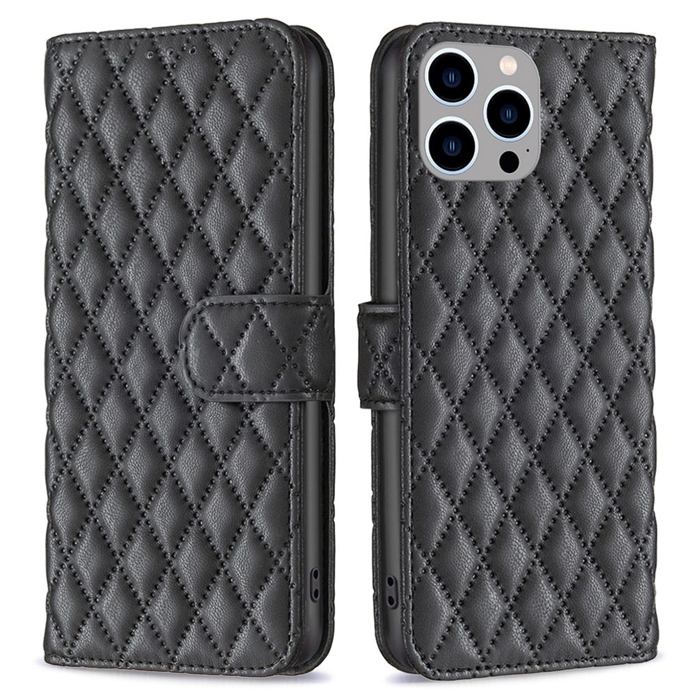 iPhone 14 Pro Max Portemonnaie-Hülle Quilted Schwarz