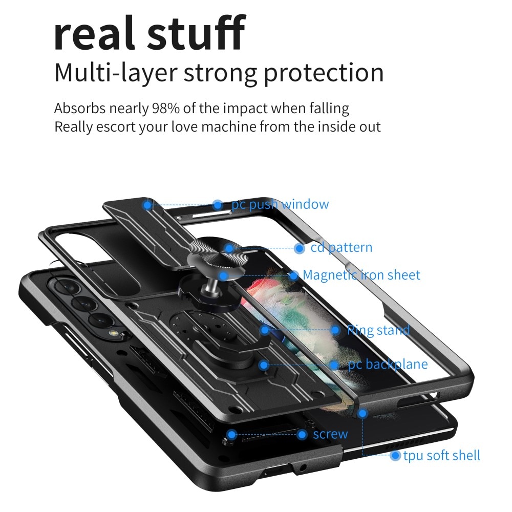 Samsung Galaxy Z Fold 4 Hybrid-Hülle Tech Ring+Kameraschutz Schwarz