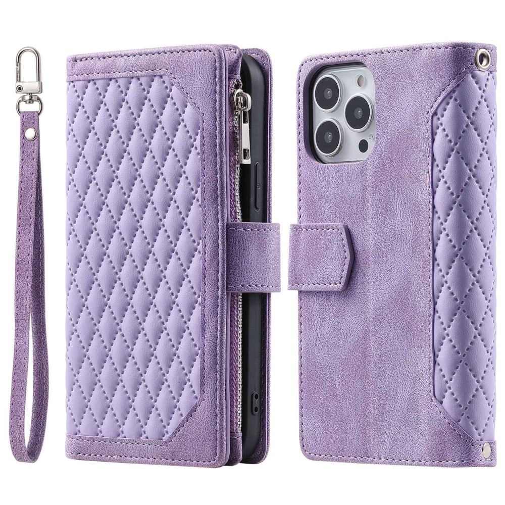 iPhone 13 Pro Brieftasche Hülle Quilted Lila