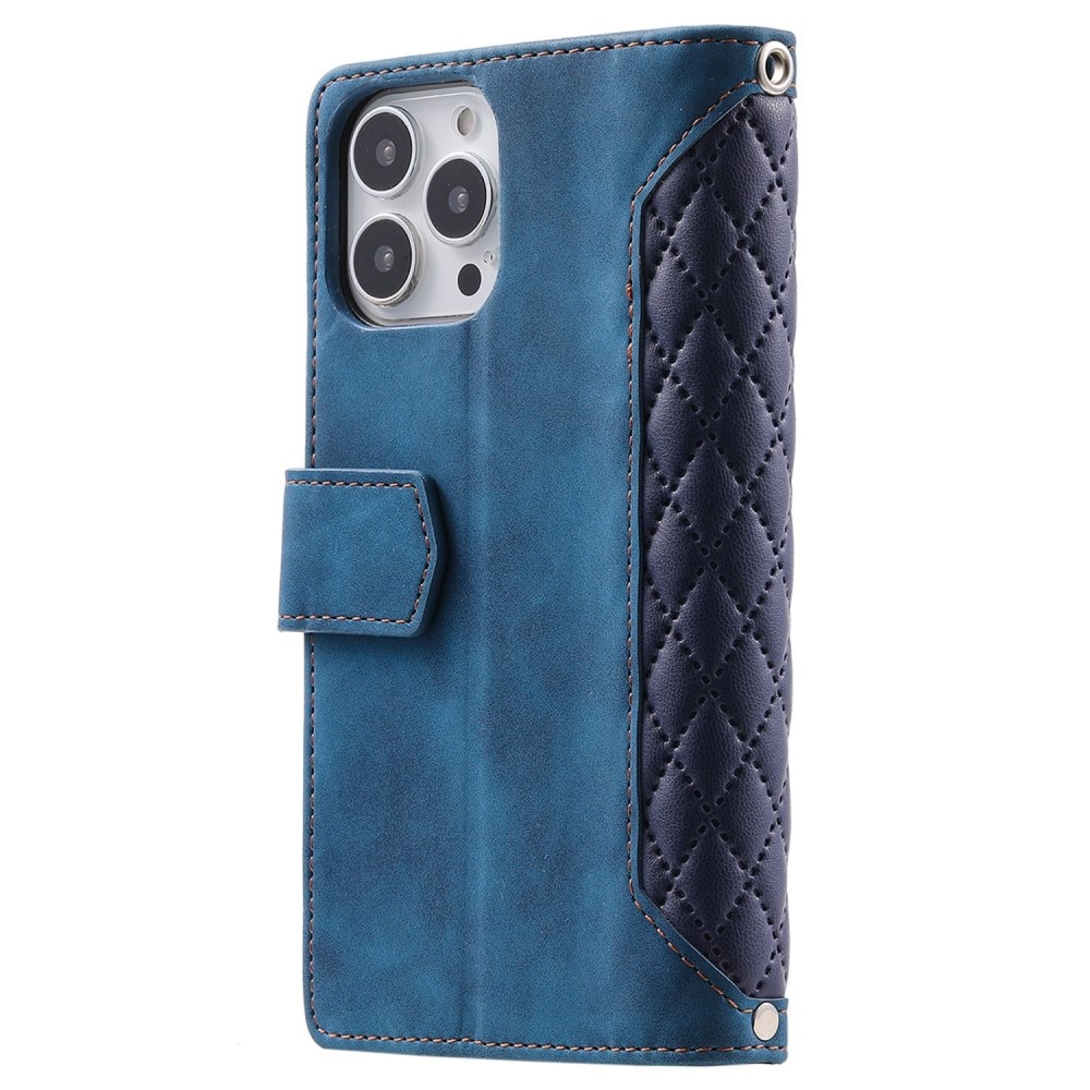 iPhone 13 Pro Brieftasche Hülle Quilted Blau