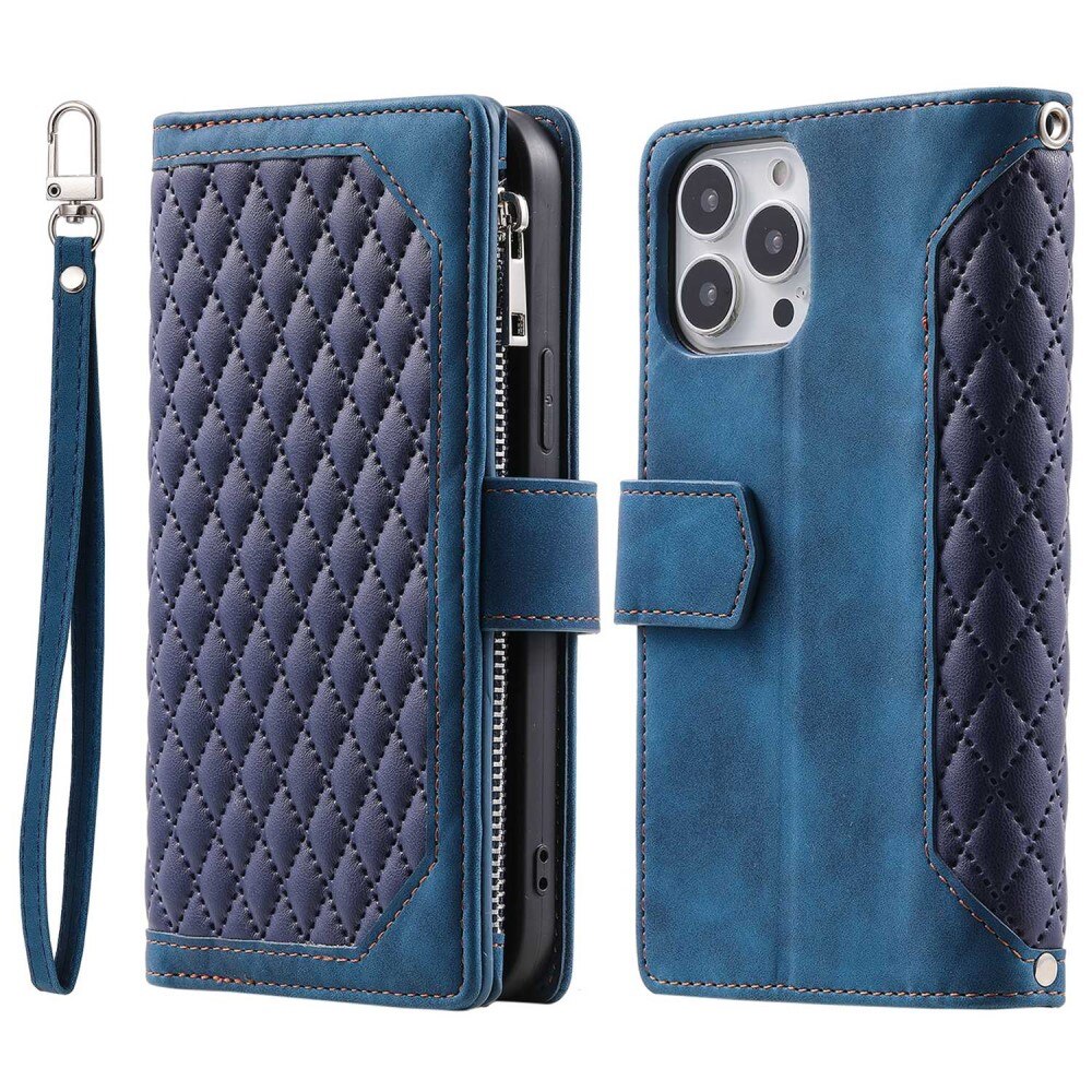 iPhone 13 Pro Brieftasche Hülle Quilted Blau