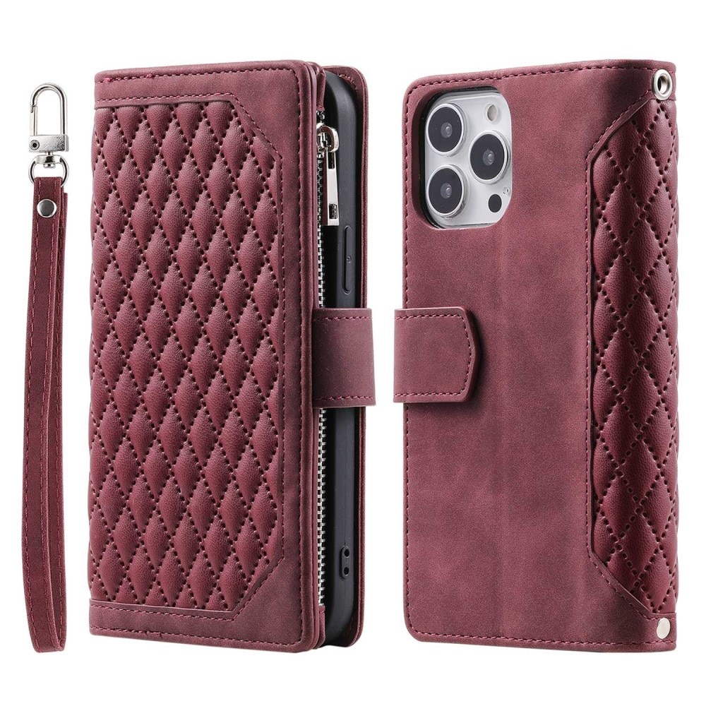 iPhone 13 Pro Brieftasche Hülle Quilted Rot