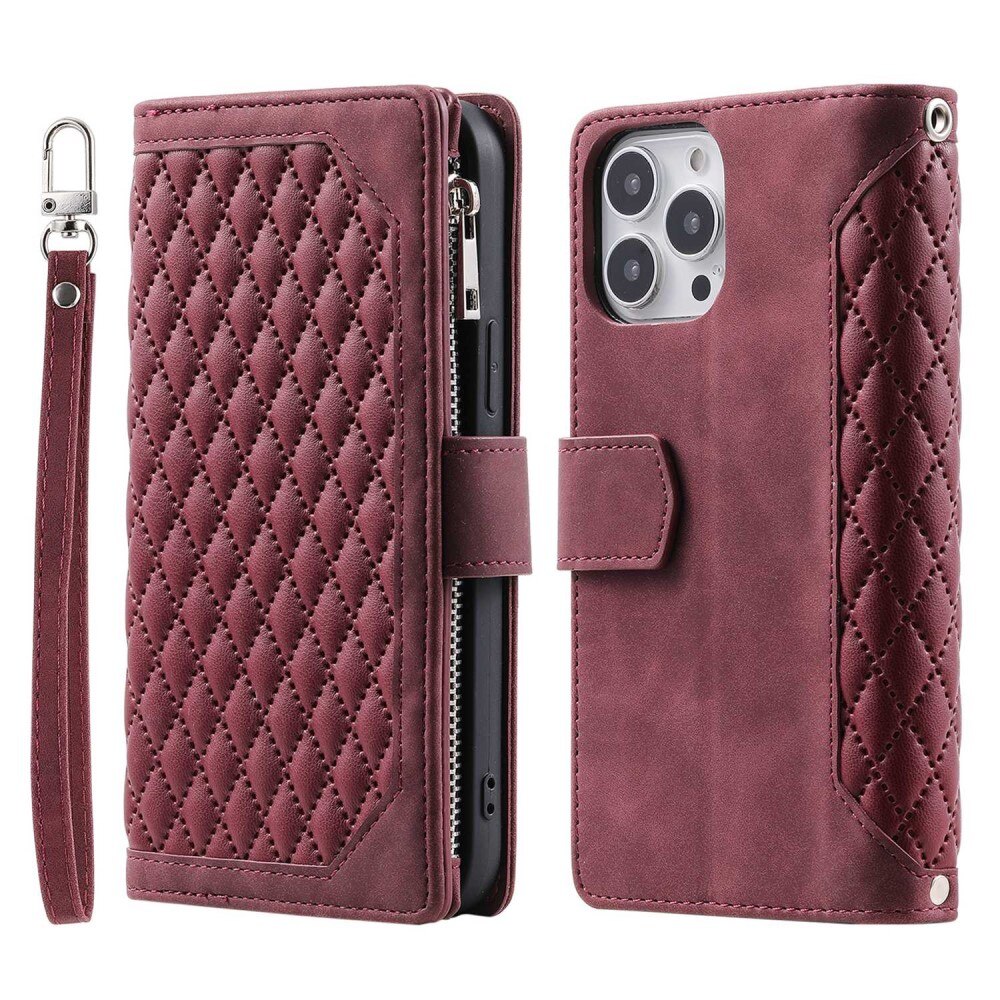 Apple iPhone 13 Pro Brieftasche Hülle Quilted Rot